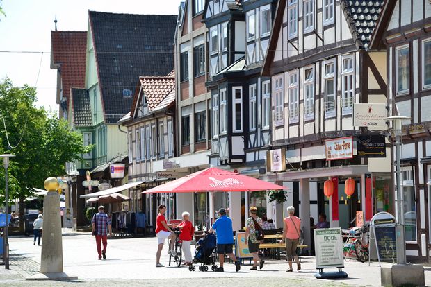 Fachwerkfassaden in der Gifhorner Altstadt.